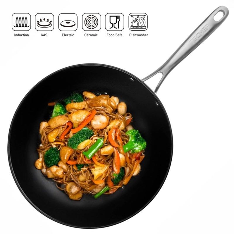 TECHEF - Onyx Collection, 12" Nonstick Flat Bottom Wok/Stir-Fry Pan with Glass Lid, PFOA Free, Dishwasher and Oven Safe, Made in Korea - Image 4